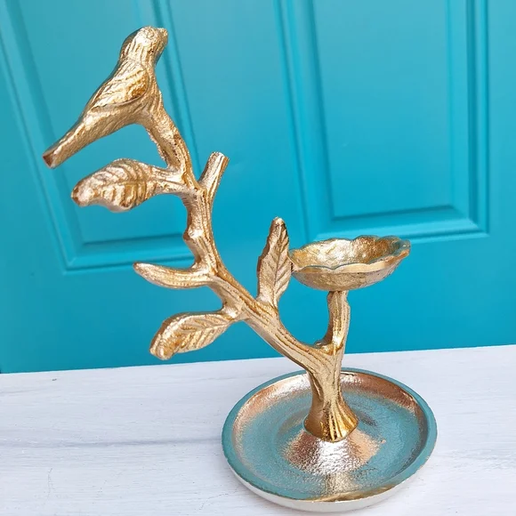 Metal Jewelry Display Stand Holder Bird on a Branch Birds Nest Gold Silver NEW - Picture 8 of 13